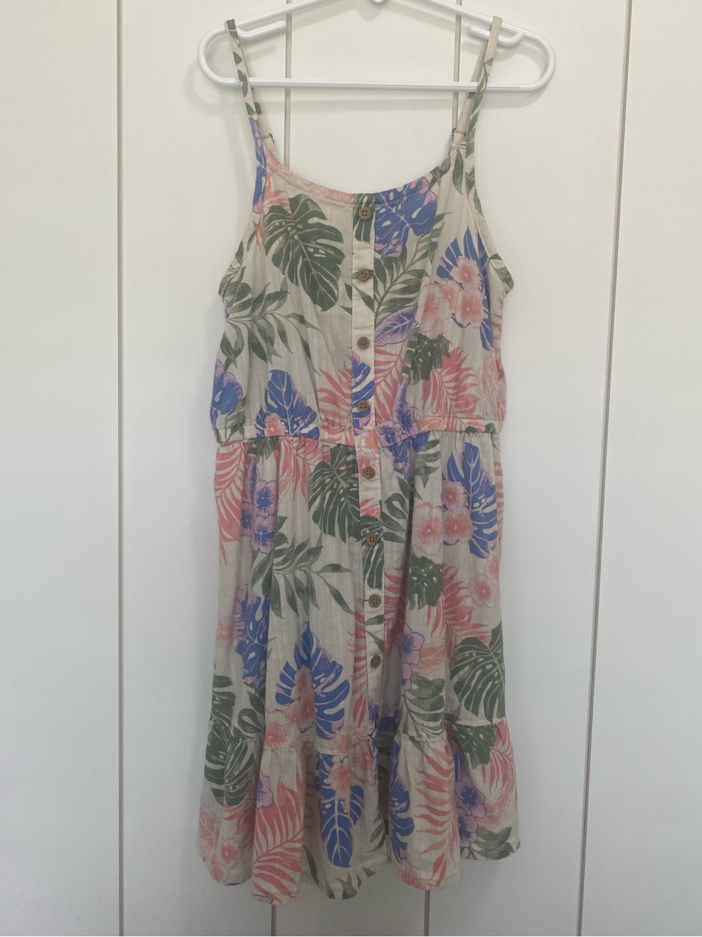 So Girls' Tropical Floral Spaghetti Strap Dress - Pink/Green/Blue